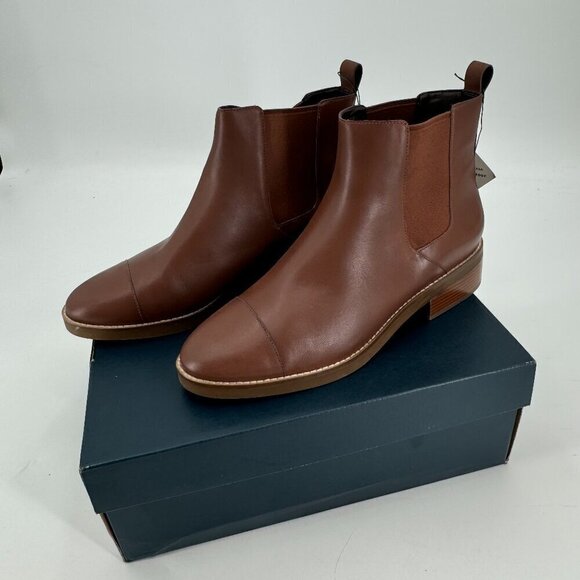 Cole Haan Brown Leather Mara Waterproof Cap Toe Classic 11 Chelsea Ankle Boots - Picture 1 of 7